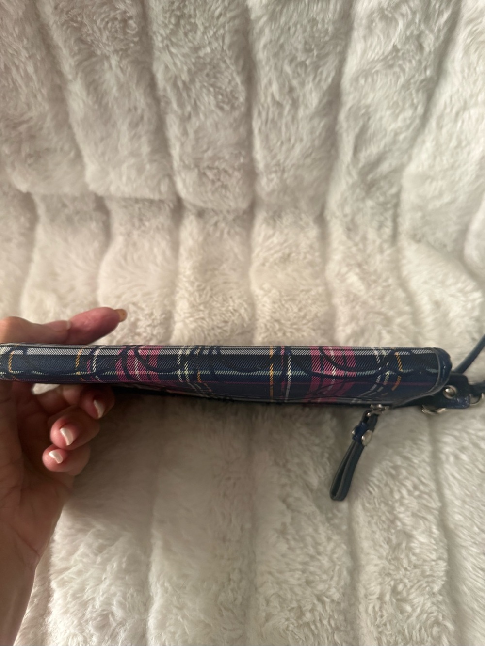 Coach Plaid Signature Wristlet in Navy and Pink - Picture 4 of 5